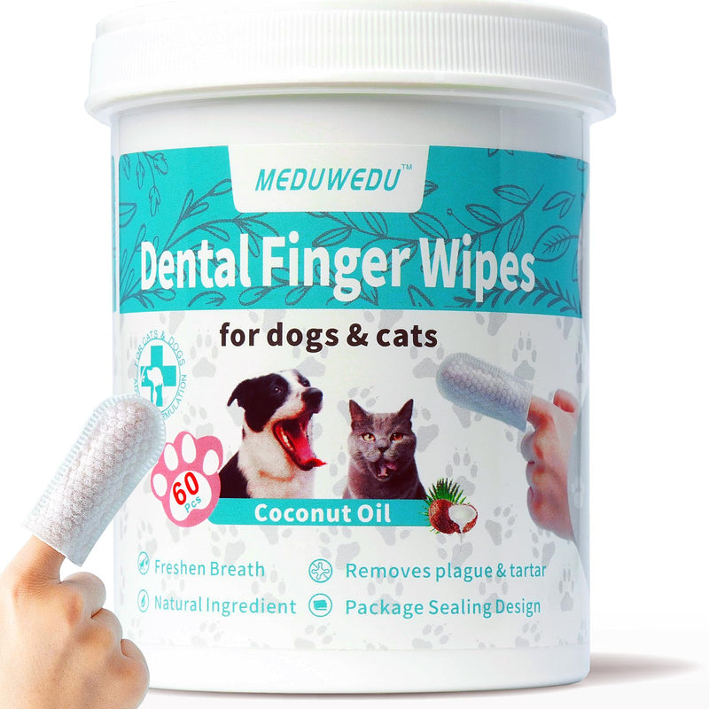 MEDUWEDU Oral & Detail Care Kit – Coconut Scented Finger Dental Wipes + Cotton Swabs for Dogs & Cats