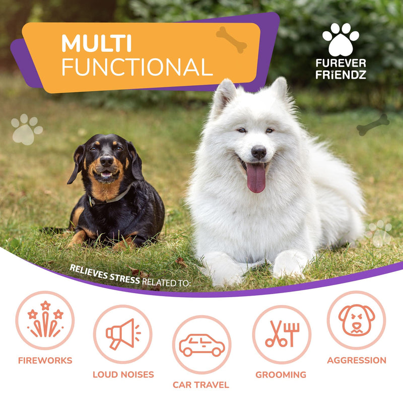 Furever Friendz Natural Dog Calming Tablets for Dogs - 120 Dog Anxiety Relief Supplements - Calming Dog Relieves Stress related to Fireworks, Loud Noises, Travel Sickness, Separation & Aggression