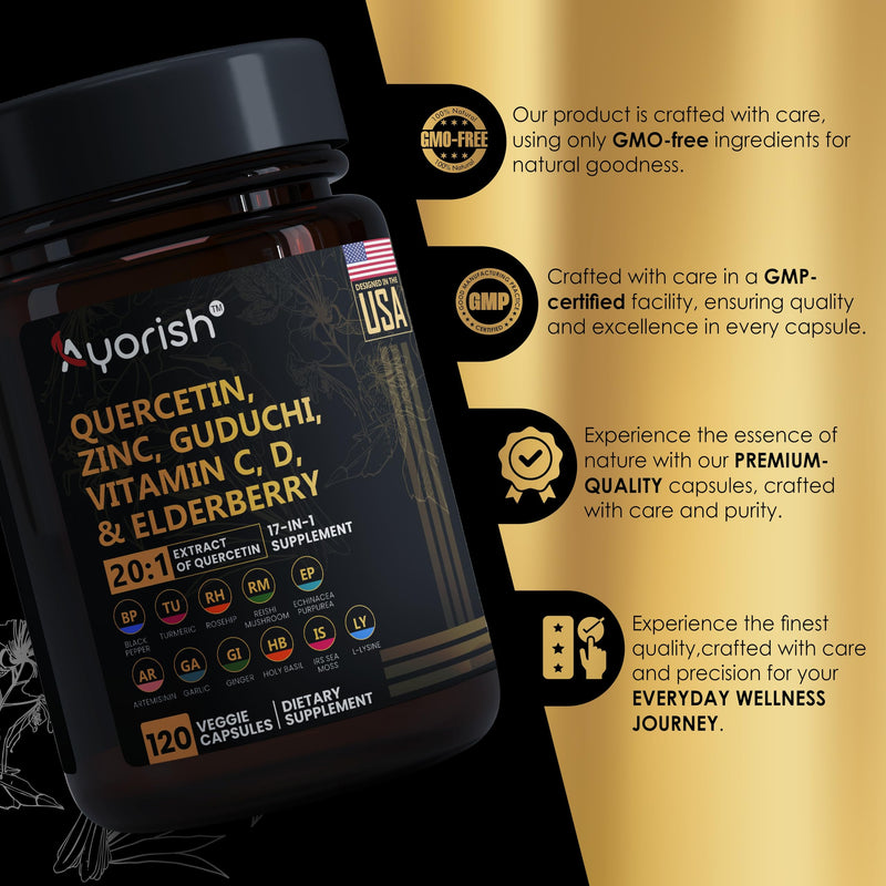 Quercetin Zinc Vitamin C Vitamin D Bromelain Elderberry - Supplement Adults with Artemisinin, Sea Moss, Echinacea, 120 Count