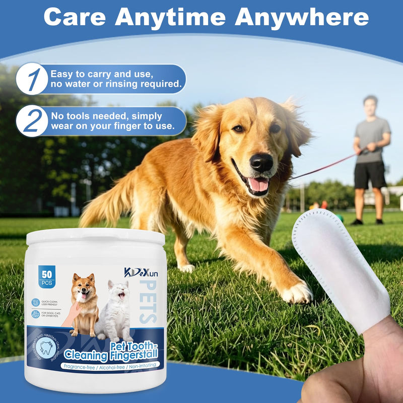 Pet Dental Finger Wipes for Dogs & Cats, Teeth & Gums Cleaning, Fights Bad Breath & Tartar, No Brushing Needed, 50 Count Canister