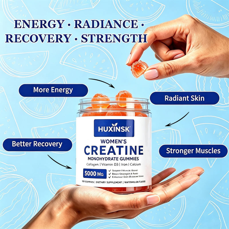 Creatine for Women, Creatine Monohydrate Gummies with Collagen, Calcium, Vitamin D3 for Booty, Energy & Strength, Watermelon Flavor, 100 Count