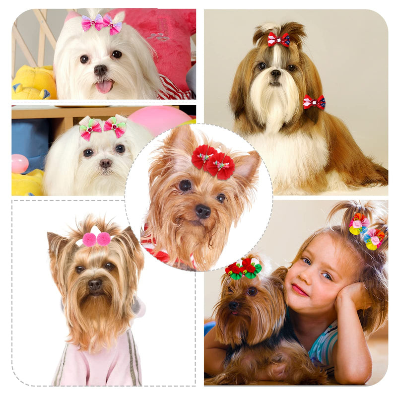 100pcs Dog Hair Bows, Bulk Pet Small Dog Bows Girl with Rubber Bands, Tiny Dog Hair Grooming Bows, Mix Dainty Puppy Dog Bows, Handmade Yorkie Dog Bows for Dog Hair Accessories Mix 100pc - BeesActive Australia