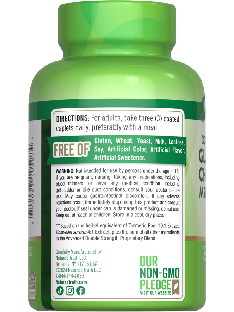Nature's Truth Glucosamine Chondroitin MSM Complex | 90 Caplets | with Turmeric | Double Strength | Non-GMO & Gluten Free Supplement | with Turmeric | Double Strength | Non-GMO & Gluten Free Supplement 90 Count (Pack of 1)