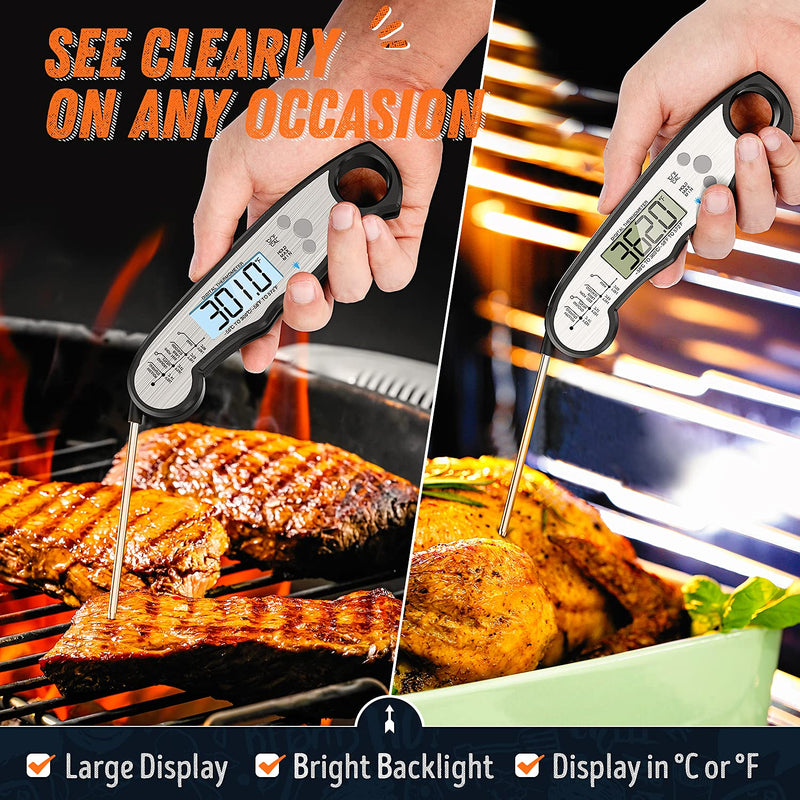 Digital Meat Thermometer, Waterproof Instant Read Food Thermometer for Cooking and Grilling, Kitchen Gadgets, Accessories with Backlight & Calibration for Candy, BBQ Grill, Liquids, Beef, Turkey… Black - Sliver - BeesActive Australia