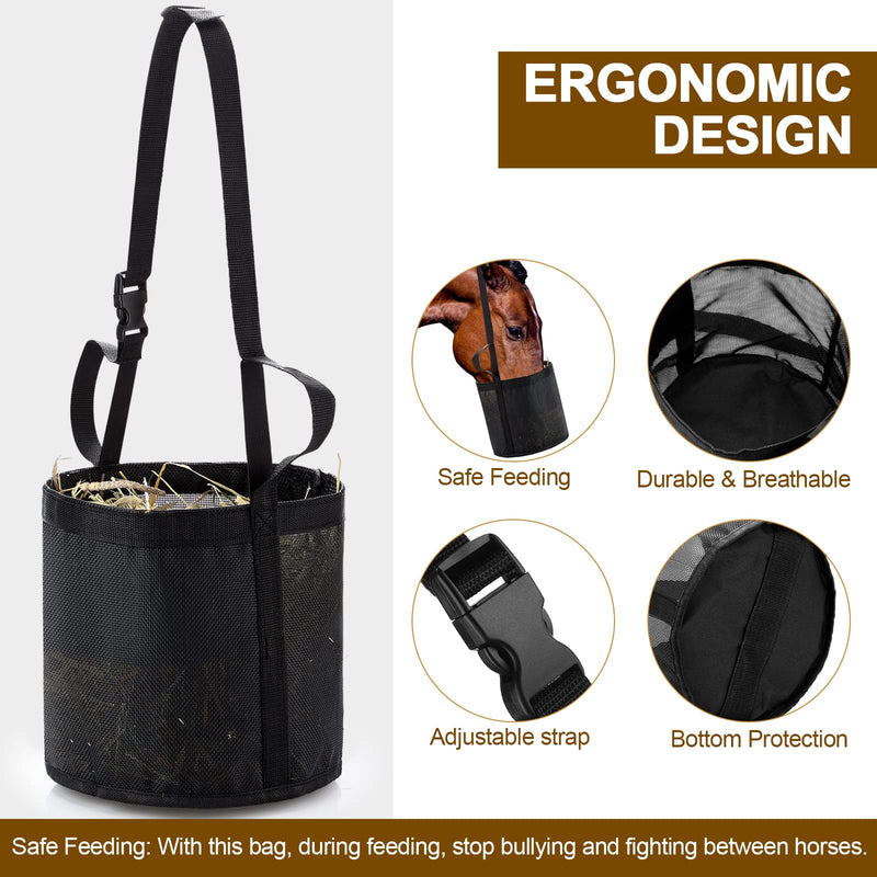 Sumind 2 Pcs Horse Feed Bag Comfort Breathable Mesh Feed Bucket Heavy Duty Feed Bag with Adjustable Strap and Waterproof Bottom for Horse Feeding Supplies Muzzle Feed Bag, Medium (Black) Black - BeesActive Australia
