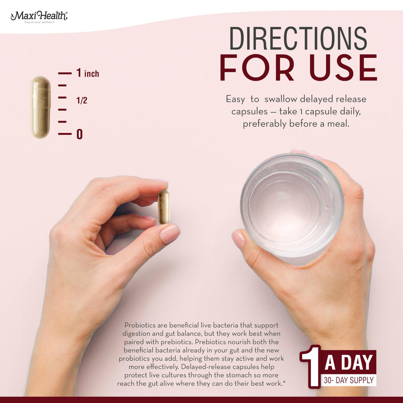 Maxi Health Probiotics for Digestive Health and Gut – 15 Strains, 20 Billion CFU Active Organisms - Probiotics for Men and Women – Daily Probiotic for Digestive Support, 30 Capsules | Kosher | Probiotics for Women & Men | 15 Strains · 20 Billion CFU | ...