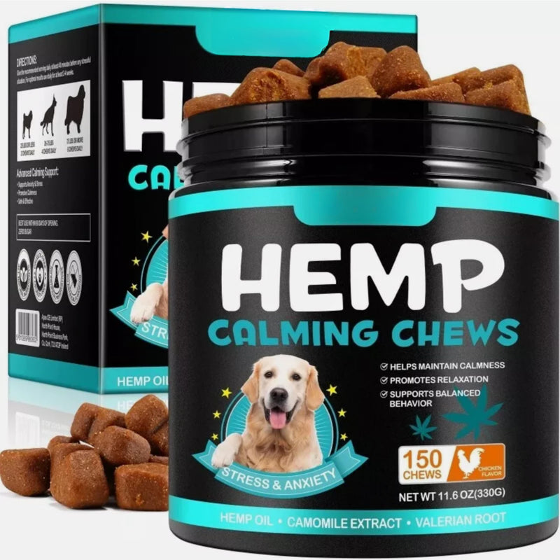 Large Hemp Calming Dog Chews 150 – Chicken Flavor Stress & Anxiety Support, Natural Relaxation Treats for Dogs, Soft Chews for Hyperactivity & Nervous Behavior (Pack of 1)