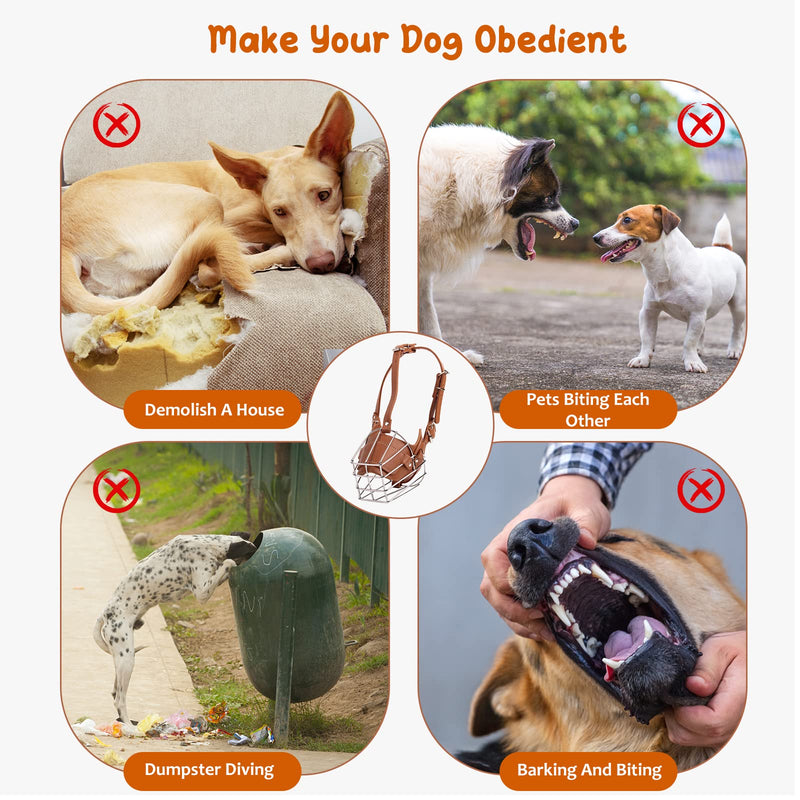 PETCUTE Dog Muzzle Metal Muzzle Dog Muzzle Anti Biting Barking Eating Bite Basket Safety Durable Dog Muzzle L Brown - BeesActive Australia