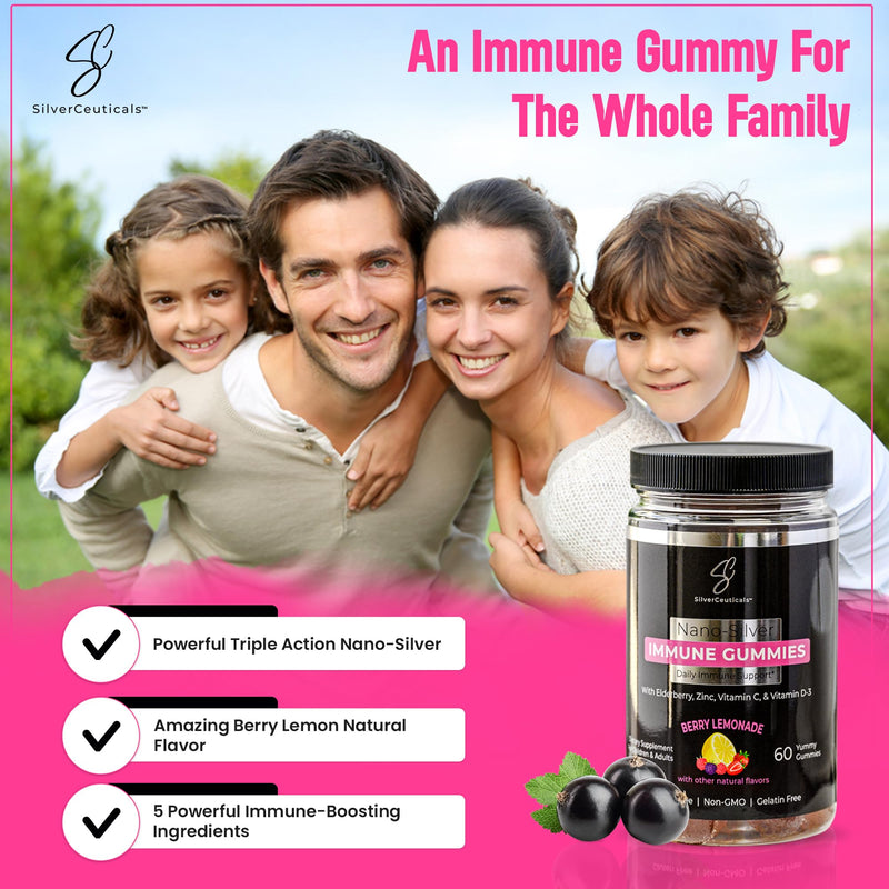 5-in-1 Elderberry Silver Immune Multi Gummies - 60ct - Berry Lemonade | Sambucus Elderberry, Nano Colloidal Silver, Vitamin C & D, Zinc, Great for Kids & Adults, Ages 4 & Up, Gluten & Gelatin Free