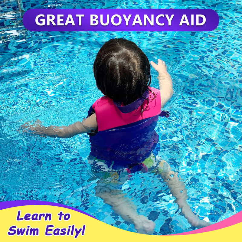 Kids Swim Vest Toddler Floaties for 24-66 lbs Boys Girls, Toddler Swim Vest with Adjustable Safety Strap, Easy On and Off Swimming Aid for Age 2-6 Years Learn to Swim Purple M/(4-6 yrs/40-66 lbs)