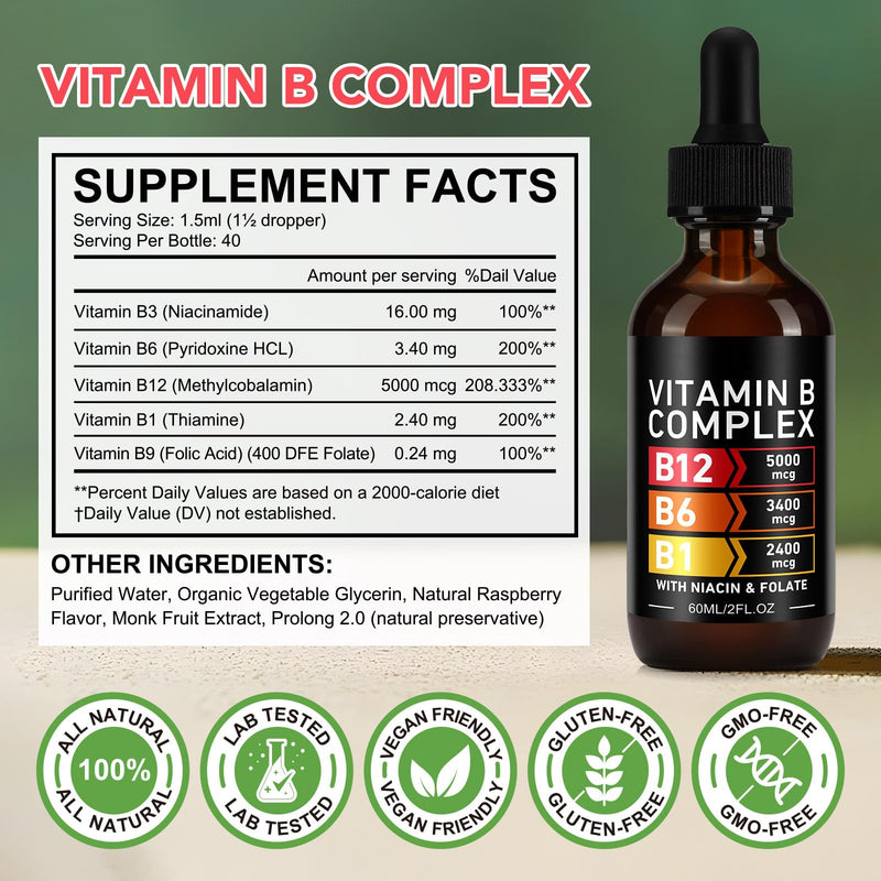 Frovetani Organic Vitamin B Complex,Vitamin b Complex for Women, Vitamin B Complex Liquid, Vitamin B12 Methylcobalamin,Vitamin b6,B1,B9 for Metabolic Health Support, Vegan, Non-GMO, Gluten Free