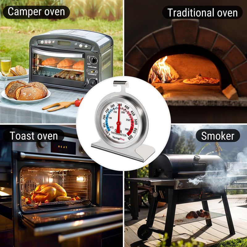 TempPro 2-Pack Oven Thermometer for Gas Oven, 50-300°C/100-600°F Smoker Temperature Gauge with 431 Stainless Steel, Analog Instant Read Cooking Thermometer (Previously ThermoPro) - BeesActive Australia