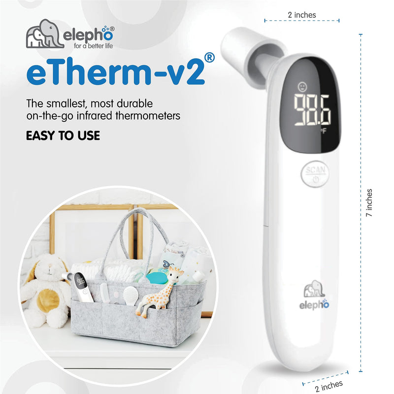 Elepho eTherm Ear & Forehead Non-Contact Thermometer Infrared & Digital Thermometers for Adults, Kids, Babies & Infants Instantly Accurately Reads Temperature Slim Design, Easy to Read Large Display.