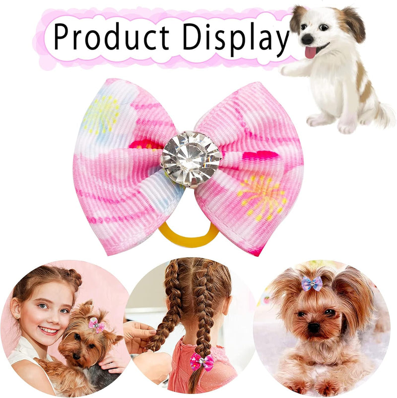 30PCS/15PAIRS Valentine's Day Dog Hair Bows with Rubber Bands Bowknot Top Knot Elastic Pink Red for Doggy Puppy Poodle Grooming Accessories Valentine's Day 30PCS - BeesActive Australia