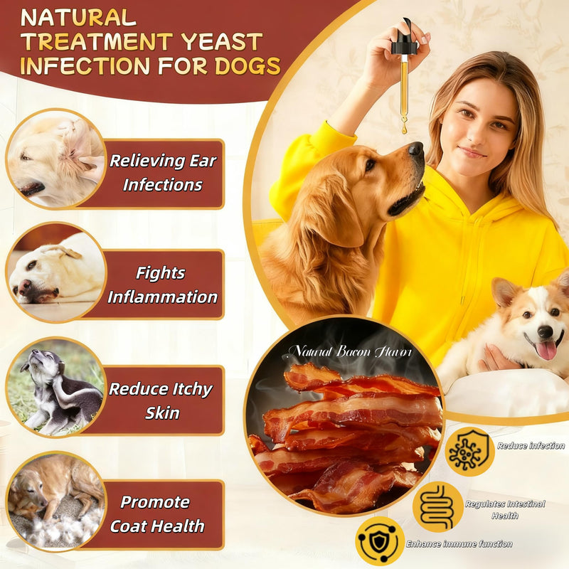 Natural Yeast Infection Treatment for Dogs, Dog Itchy Skin Relief & Ear Infection Treatment Inflammation Relief, Dog Antibiotics for All Breeds and Size, Vet-Formulated Herbal 60ml