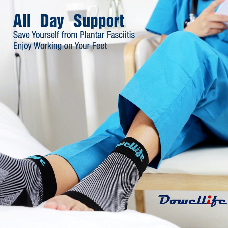 Dowellife Plantar Fasciitis Socks, Ankle Brace Compression Support Sleeves & Arch Support, Foot Compression Sleeves, Ease Swelling, Achilles Tendonitis, Heel Spurs for Men & Women (Black XL) Black X-Large