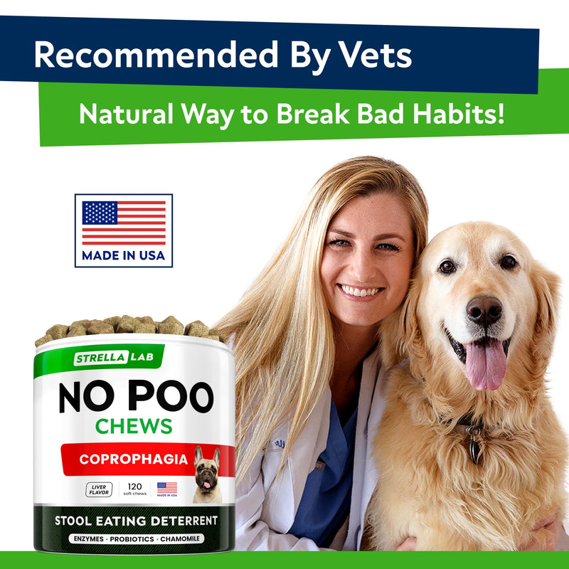 STRELLALAB No Poo Chews for Dogs - Coprophagia Stool Eating Deterrent - No Poop Eating for Dogs - Digestive Enzymes - Gut Health & Immune Support - Stop Eating Poop - Chicken Liver Flavor 120Chews 120Ct No Poo Chews - BeesActive Australia