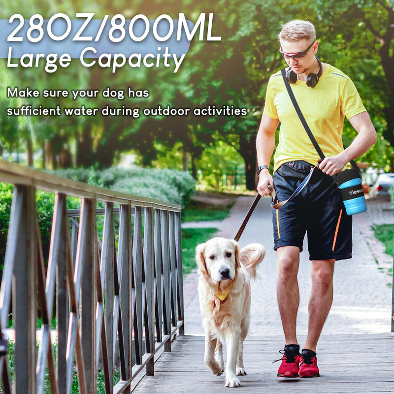 lesotc 2024 Upgraded Dog Water Bottle, 28oz/800ml Portable Dog Water Bottle Travel Water Bowl, Leak Proof Foldable Pet Water Bottle Dog Travel Water Bottle, Blue 800ml - BeesActive Australia