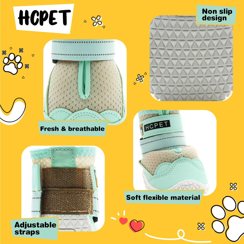 Hcpet Dog Shoes for Large Dogs, Breathable Dog Booties for Small Medium Dogs, Anti-Slip Dog Boots & Paw Protectors for Hot Pavement Winter Snow Hiking with Reflective Straps Green Size 1 #1 (Width 1.37 inch) for 10-23 lbs - BeesActive Australia