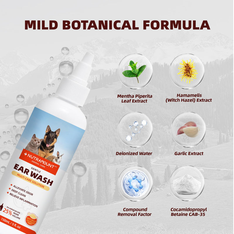Ear Wash 150ml/5 fl.oz for Dogs, Cats and Livestock Gentle Multi-Care Solution Reduce Ear Odor Twin Bottle Set 2 Pieces
