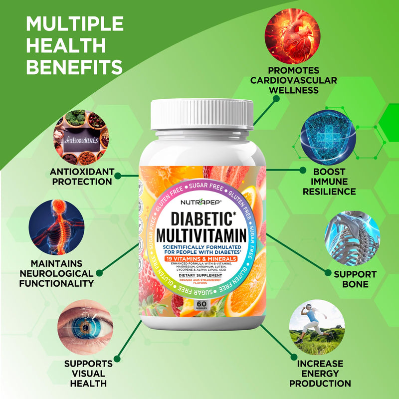 NutraPep Premium Multivitamin Chewable Gummies for Women & Men - Sugar-Free & Gluten Free Supplement Vitamins - Calcium Magnesium Zinc Manganese Thiamine Biotin…