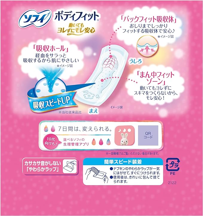 Sophy Body Fit Normal Daily Use, Wingless, 8.3 inches (21 cm), 112 Sheets (28 Sheets x 4 Pieces) (Sanitary Supplies Napkins) - BeesActive Australia