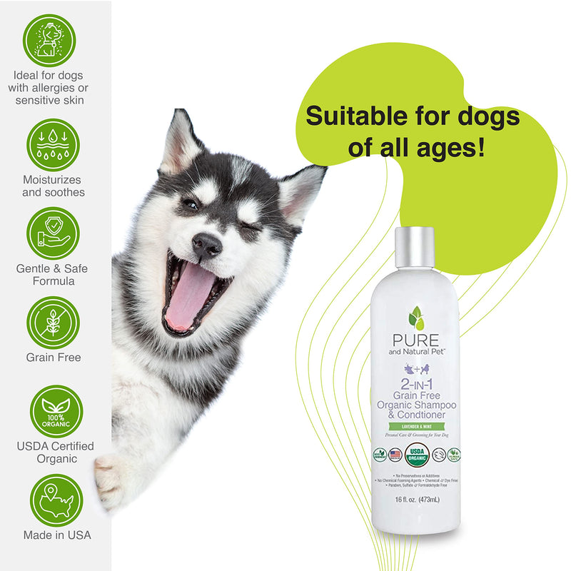 Pure and Natural Pet USDA Certified Organic 2-in-1 Grain Free Shampoo & Conditioner (Lavender & Mint) 16 oz. - BeesActive Australia