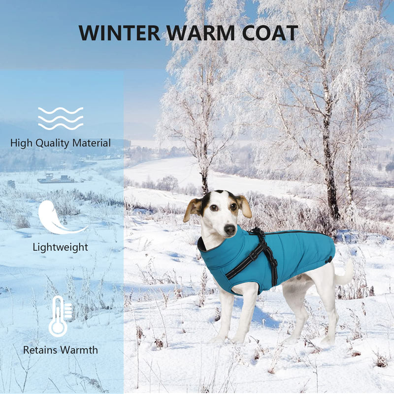 Geyecete Winter Warm Coat Waterproof Dog Winter Jacket with Harness Traction Belt,Pet Outdoor Jacket Dog Autumn and Winter Clothes for Medium, Small Dog-Blue-L Large Blue - BeesActive Australia