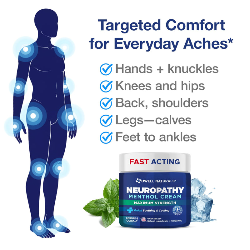 Owell Naturals Neuropathy Cream Extra Strength – Fast Absorbing Cooling for Leg, Feet & Hands – Advanced Soothing Formula with Aloe Vera, Arnica, MSM & Vitamin B6 – Made in USA, 4 fl oz 4 Fl Oz (Pack of 2) - BeesActive Australia