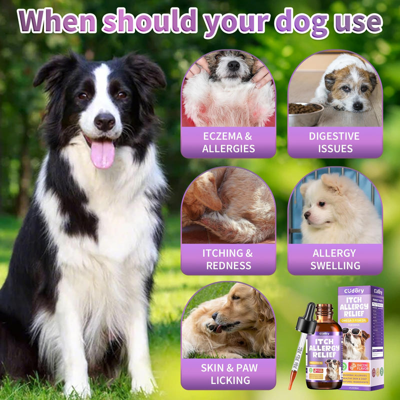 Dog Allergy Relief Drops, Skin & Coat Support with Fish Oil and Omega-3, Natural Immune Supplement for Dogs – Seasonal Allergy & Itchy Skin Care – Soothes Sensitive Skin, Itch Relief for Dog, 2 Fl oz