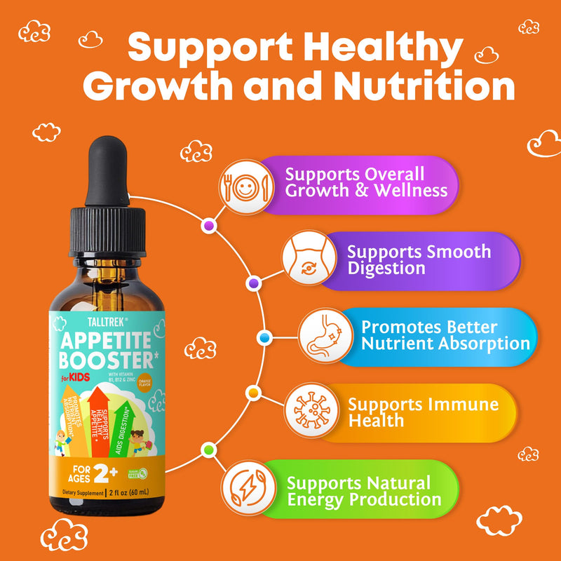 Appetite Booster Drops for Kids Toddler Liquid Formula | Support Healthy Nutrient Absorption with Vitamins B1 B3 B6 B12 Zinc & L-Lysine - Ages 2+ Sugar-Free - 2 Fl Oz 2 Fl Oz (Pack of 1)
