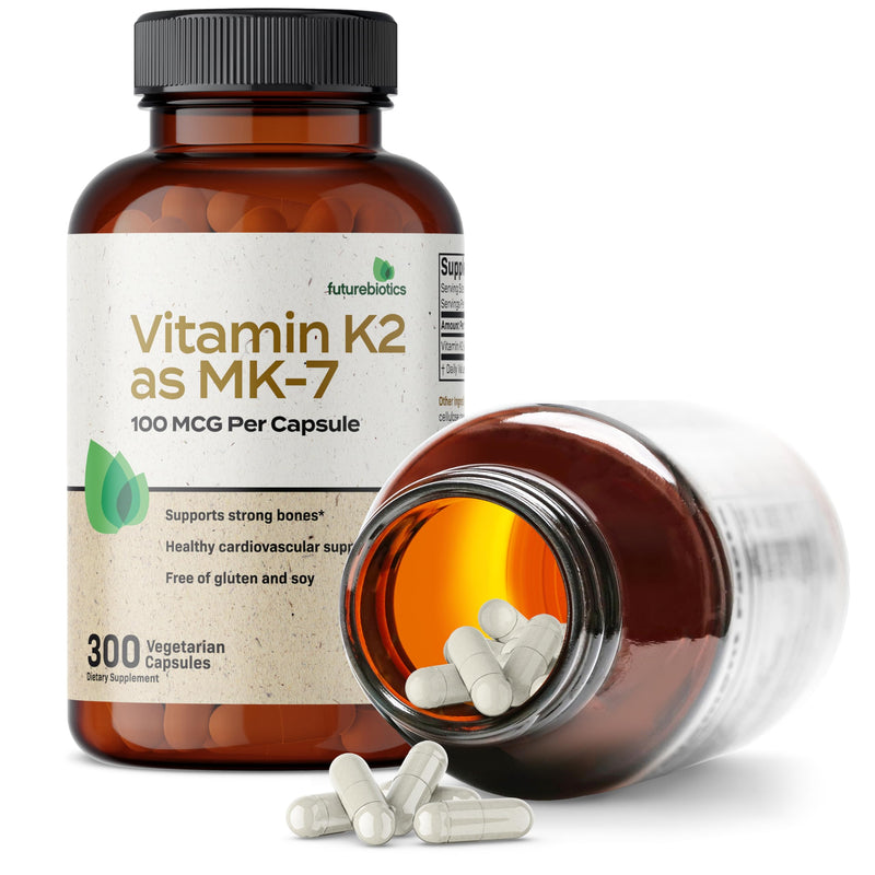 Futurebiotics Vitamin K2 as MK-7 100 mcg, Supports Strong Bones- Non-GMO, 300 Vegetarian Capsules 300 Count (Pack of 1)