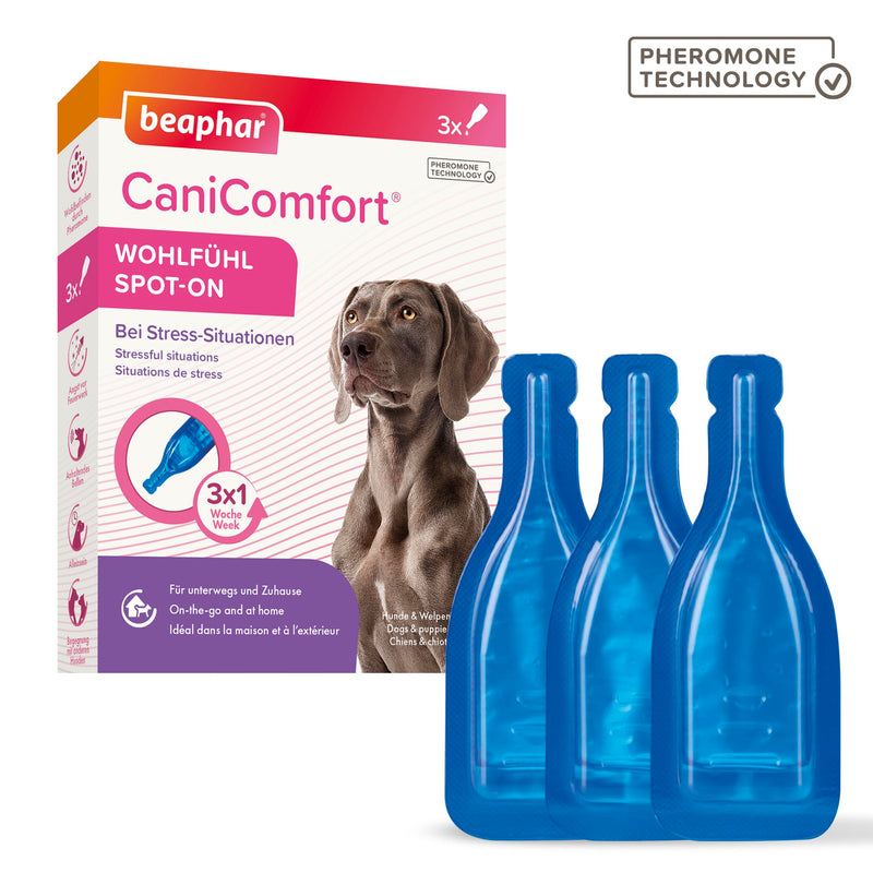 Beaphar - CaniComfort® Calming Spot-On For Dogs- Reduces Anxiety & Stress – Pheromone Calming - Fast-Acting - Starts Working in 15 Minutes - Ideal for Short-Term Events like Fireworks - 3 Pipettes