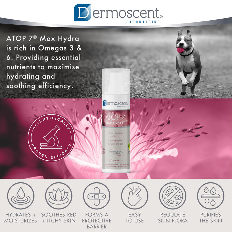 Dermoscent ATOP 7 Max Hydra Spray for Pets | Natural Hydrating Mist with Pre & Probiotic Complex for Dry, Allergy & Atopy-Prone Skin Relieves Skin Dryness & Protects Cutaneous Barrier Non-Greasy