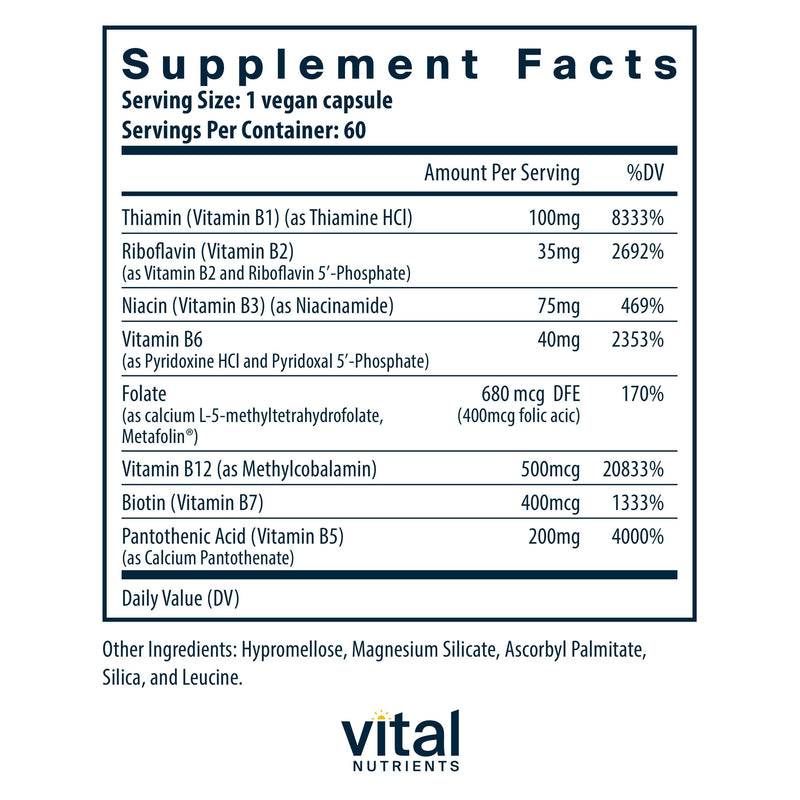 Vital Nutrients Vitamin B-Complex - Vegan High-Potency Methylated B Complex Vitamins - B Vitamins Support Energy Production, Metabolism, and Heart Health* - Gluten, Dairy, Soy Free - 60 Capsules 60 Count (Pack of 1)