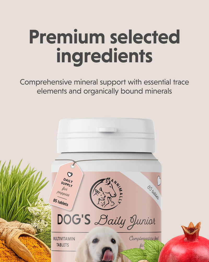 Annimally Dog’s Daily Junior Multivitamin Tablets for Puppies 85 pcs. | For puppies, with B vitamins, zinc & minerals, natural ingredients, ideal for the daily feeding routine, made in Germany