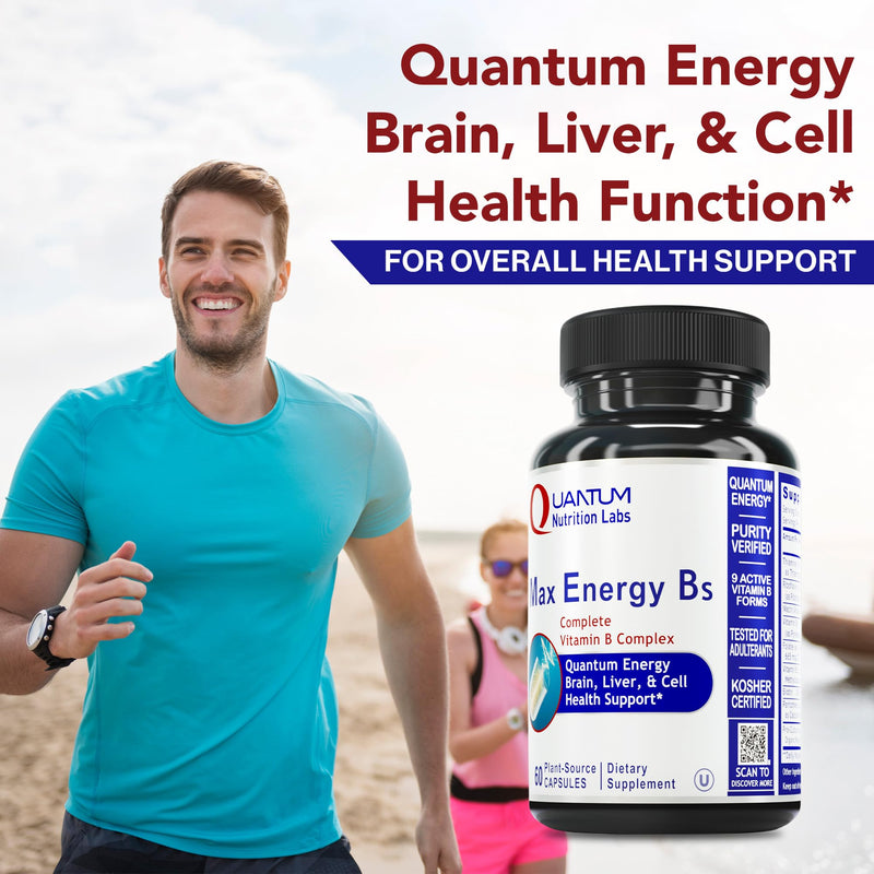 Quantum Nutrition Labs Max Energy Bs - Vitamin B Complex, Methylated B Complex Vitamins with Vitamin B1, B6, B12, Thiamin, Folate and Biotin - 60 Vegetarian Capsules 60 Count (Pack of 1)