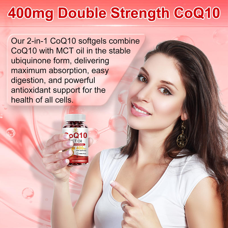 CoQ10 400mg Per Serving, 300 Softgels Extra Strength with MCT Oil | Coenzyme Q10 as Ubiquinone, Antioxidant Support for Heart & Energy Health, Non-GMO,Gluten & Soy-Free,150-Day Supply 300 Count (Pack of 1)