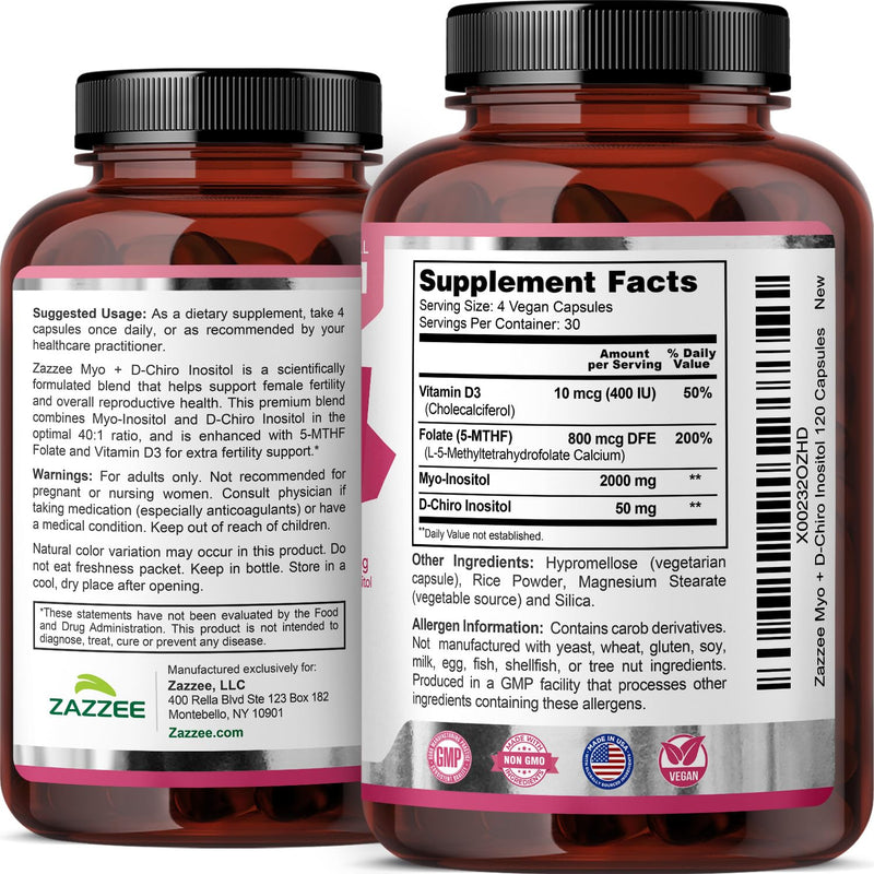 Myo and D-Chiro Inositol Supplement for Women - Fertility Supplement for Women with Ideal 40:1 Ratio Myo & D-Chiro Inositol D3 & Methylfolate Ovarian Support Vitamins - ISO Lab Tested (30 Servings) - BeesActive Australia