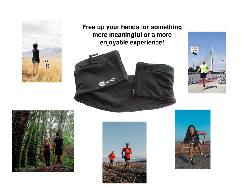 Momiji Innovations 2021- Side Zip ON Running Waist Belt - Men Women Wide Pocket Opening Large Capacity Zip-On No Bounce Chafing Buckle Free Reflective Light Machine Washable Water Resistance Zipper Unstretched Medium (28")
