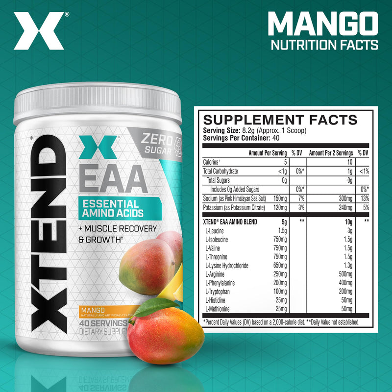 Scivation XTEND EAA + BCAA Powder | Muscle Recovery & Lean Muscle Growth | 9 Essential Amino Acids for Intra Workout or Post Workout Recovery | 10g EAAs Per 2 Servings | Mango 40 Servings 11.6 Ounce (Pack of 1) - BeesActive Australia