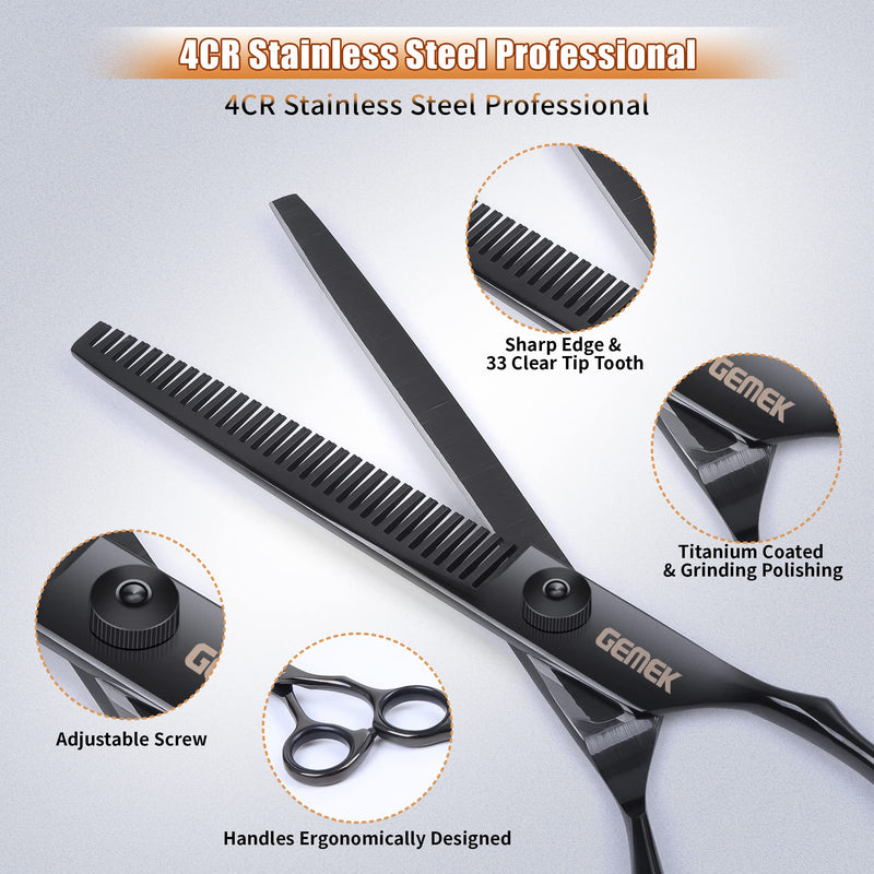 Dog Grooming Scissors Set with Round Safety Tips, GEMEK Professional 6 in 1 Dog Grooming Scissors, Titanium Coated Heavy Duty Scissors for Dogs, Cats and Other Animals (Black) Black - BeesActive Australia