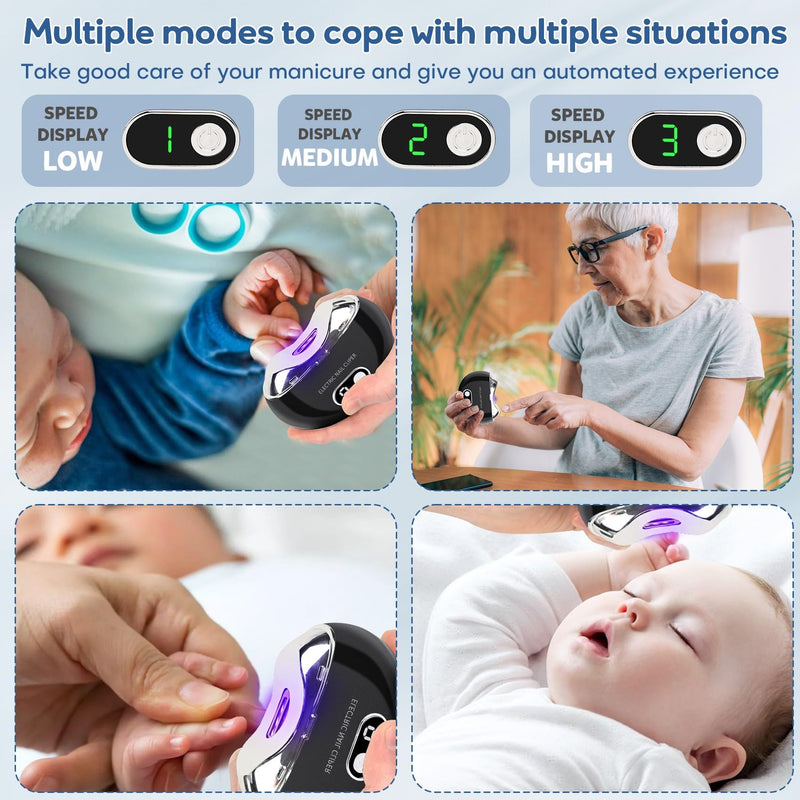 Electric Nail Clipper & Nail File - Baby Electric Nail File with Automatic Trimmer with LED Light - USB Rechargeable Electric Nail Clipper with Built-in Storage for Baby, Kids, Adults, Seniors