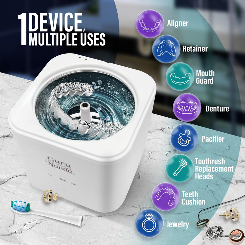 GuruNanda Retainer & Aligner Cleaning Pod for Retainers, Dentures, Mouthguards, Aligners, & Jewelry, 3 Modes, 45kHz Ultrasonic Retainer Cleaner, 190 ml capacity Retainer Pod - BeesActive Australia