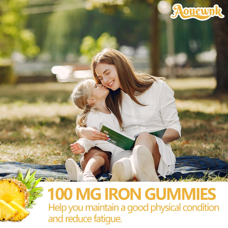 1 Pack 100MG Iron Supplement Gummies for Women & Men | with Vitamin C, A, B - for Adults & Kids, Iron Deficiency, Immune & Energy Support, Pineapple Flavor, Non-GMO, 60 Counts 60 Count (Pack of 1)