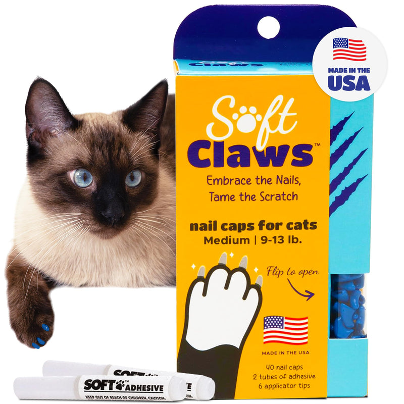Soft Claws for Cats - CLS (Cleat Lock System), Size Medium, Color Blue - BeesActive Australia