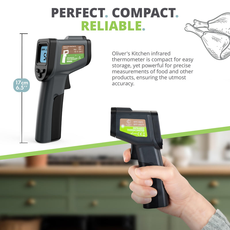Oliver's Kitchen® Infrared Thermometer - User-Friendly - Measure Temperature with Precision - Perfect for Pizza Ovens - Ergonomic Grip - Batteries Included