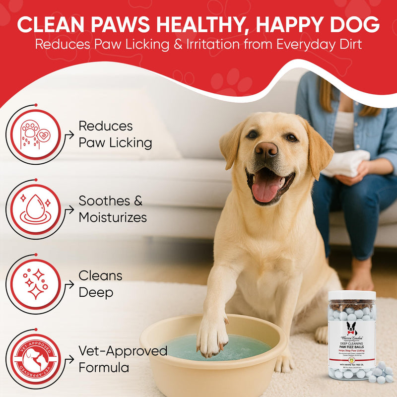 Warren London Deep Cleaning Paw Soak for Dogs – 30 Count Fizz Balls | Soothes Itchy, Irritated Paws with Seaweed, Tea Tree Oil & Aloe | Anti-Lick Paw Relief & Easy 5-Minute Spa 30 Balls