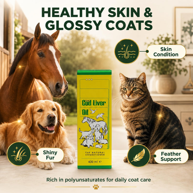 Pure Cod Liver Oil (2 Pack | 450ml each) – Omega 3 Supplement for Horses, Birds, Dogs & Cats – Supports Coat, Skin, Joints & Energy