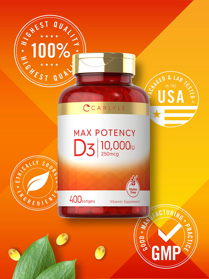 Carlyle Vitamin D 10000 IU 400 Softgels | Value Size | Max Potency | Non-GMO, Gluten Free Supplement 400 Count (Pack of 1) - BeesActive Australia